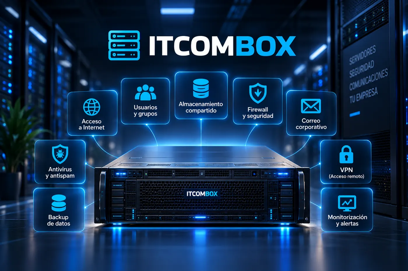 ITCOMBOX servers: dedicated servers, private cloud, backup and security, and 24/7 monitoring